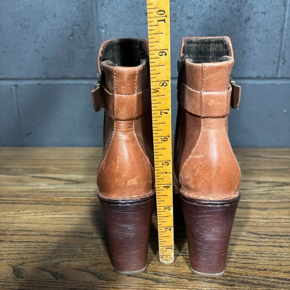 Born Brown Leather Platform Ankle Boots Block Heel Buckle Y2K Women’s 6.5